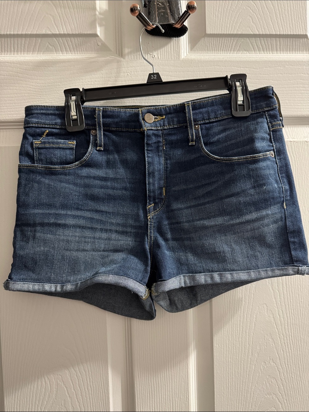 Massimo Dark Wash Denim Shorts with Rolled Hem- high rise